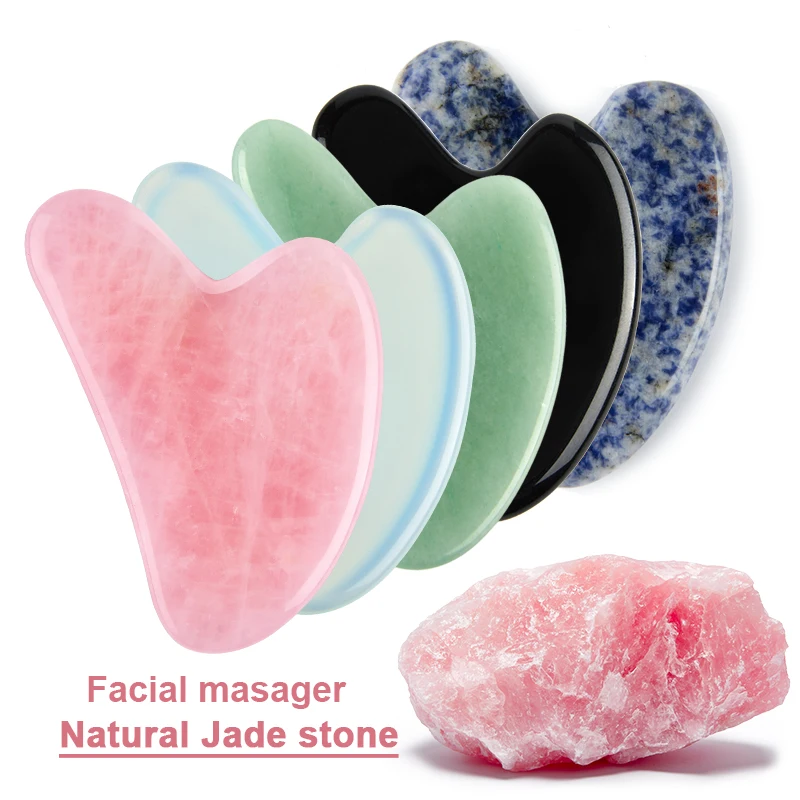 Natural Stone Jade Gouache Scraper Rose Quartz Facial Gua Sha Tools Neck Massager for Face Lifting Wrinkle Remover Beauty Health - Image 7
