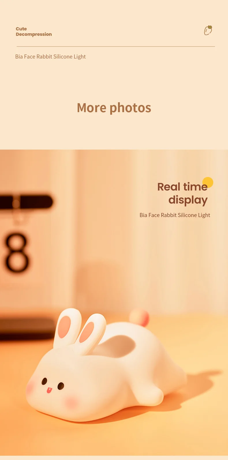 1pc Cute Rabbit-shaped USB Rechargeable Silicone Night Light for Bedroom - Eye Protection Sleep Bedside Lamp Desk Lighting - Image 24