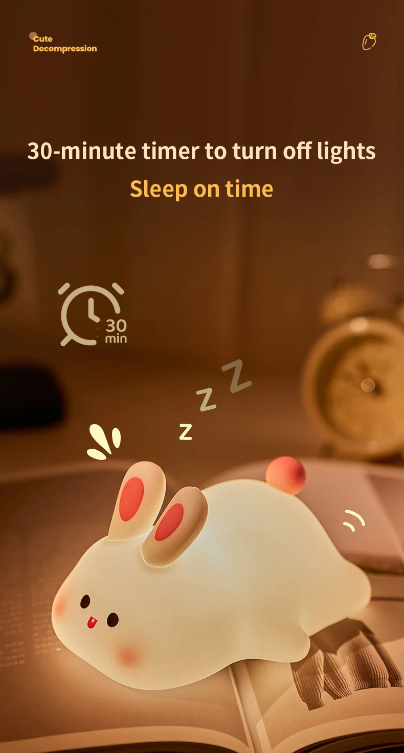 1pc Cute Rabbit-shaped USB Rechargeable Silicone Night Light for Bedroom - Eye Protection Sleep Bedside Lamp Desk Lighting - Image 14
