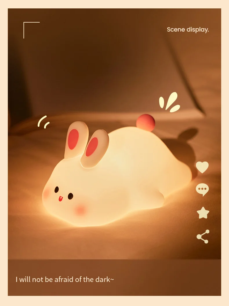 1pc Cute Rabbit-shaped USB Rechargeable Silicone Night Light for Bedroom - Eye Protection Sleep Bedside Lamp Desk Lighting - Image 19