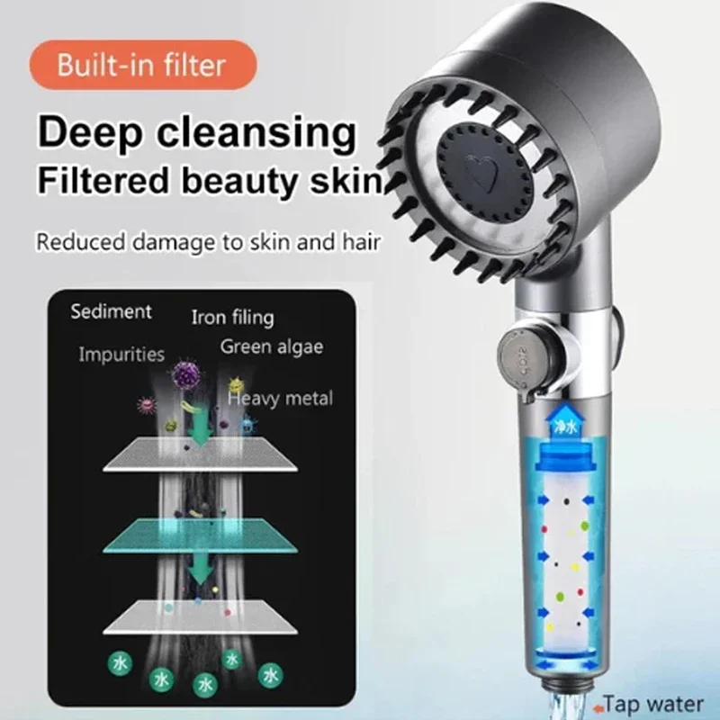4 Modes Shower Head High Pressure Showerhead One-Key Stop Water Massage Shower Head With Filter Element Bathroom Accessories - Image 8