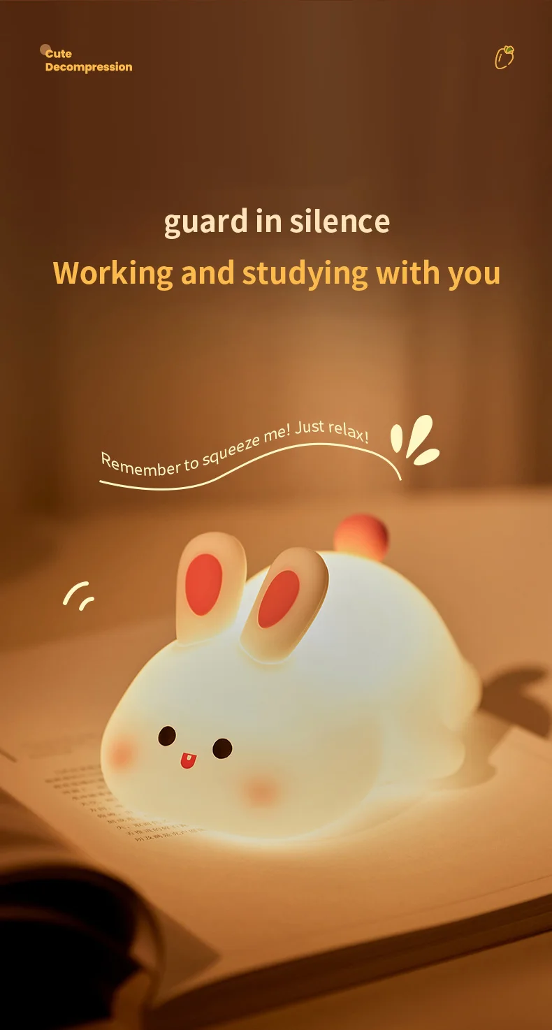 1pc Cute Rabbit-shaped USB Rechargeable Silicone Night Light for Bedroom - Eye Protection Sleep Bedside Lamp Desk Lighting - Image 13
