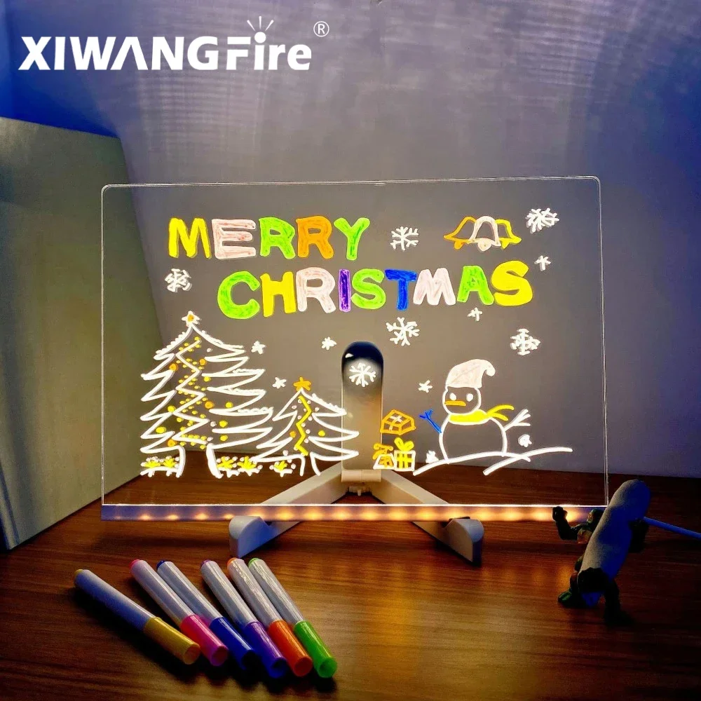 USB LED Light up Acrylic Message Board Erasable Children's Drawing Board CIY Birthday Gift for Kids Bar Advertising Display
