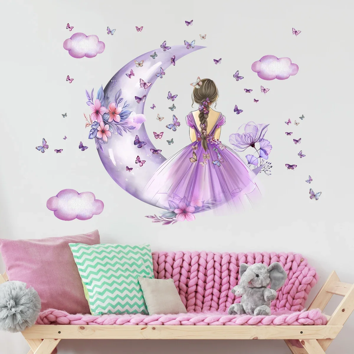 Girl Moon Butterflies Wall Stickers Kid Girls Room Bedroom Decoration Baby Nursery Home Decor Accessories Living Room Wall Decal - Image 2
