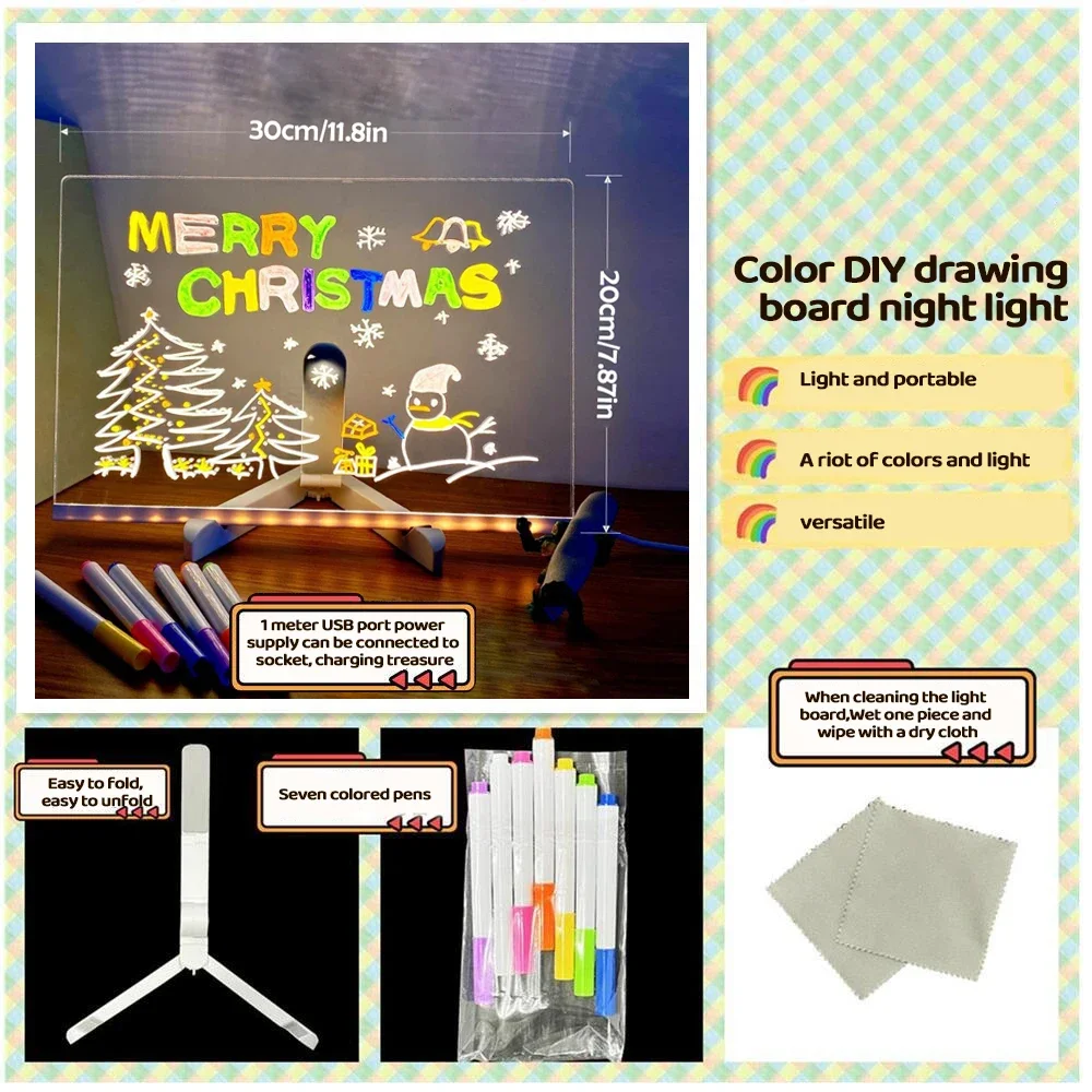 USB LED Light up Acrylic Message Board Erasable Children's Drawing Board CIY Birthday Gift for Kids Bar Advertising Display - Image 13