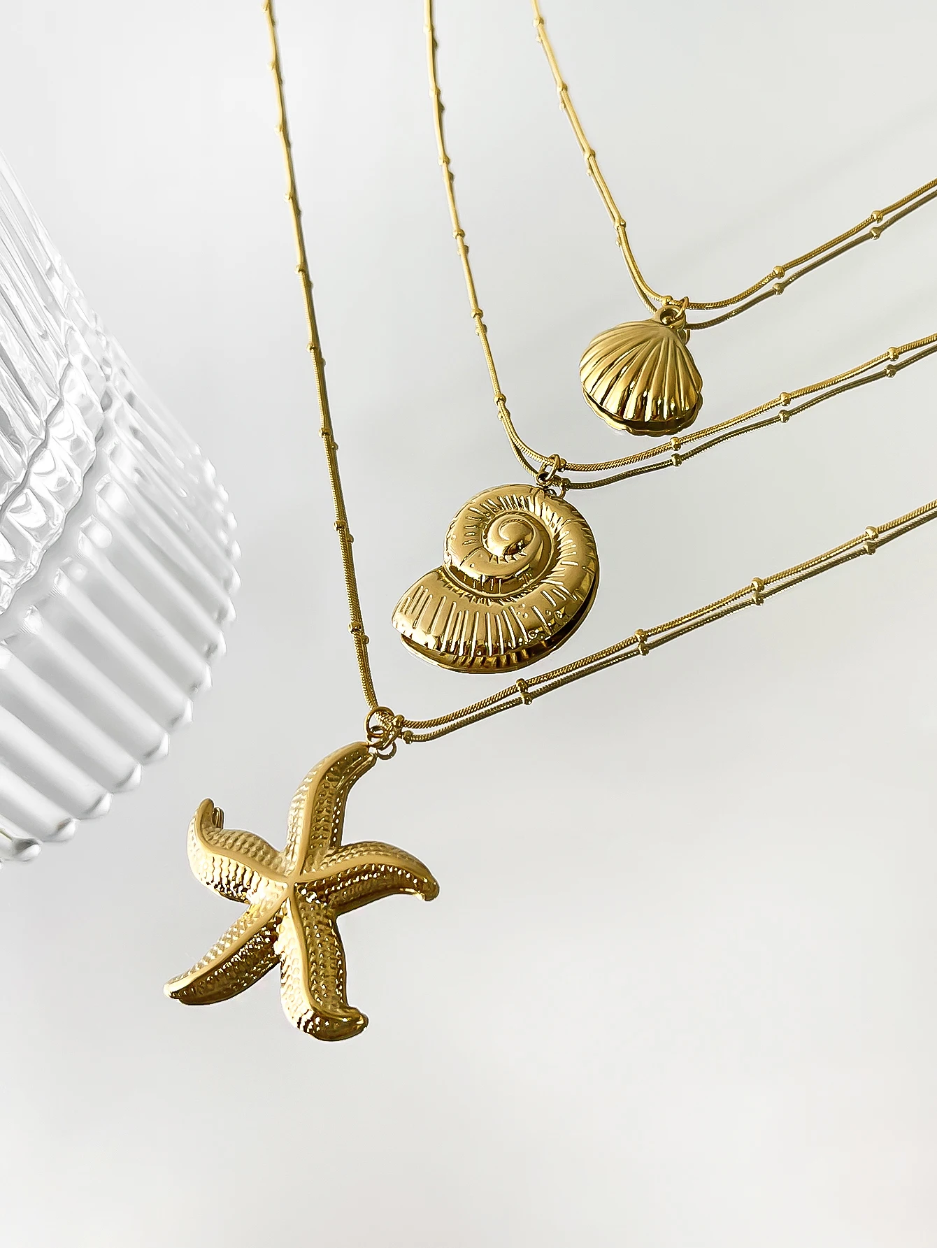 Peri'sbox Minimalist Starfish Stripe Conch Scallop Shaped Pendant Necklace for Women Waterproof Trend Jewelry Summer Beach Party - Image 6