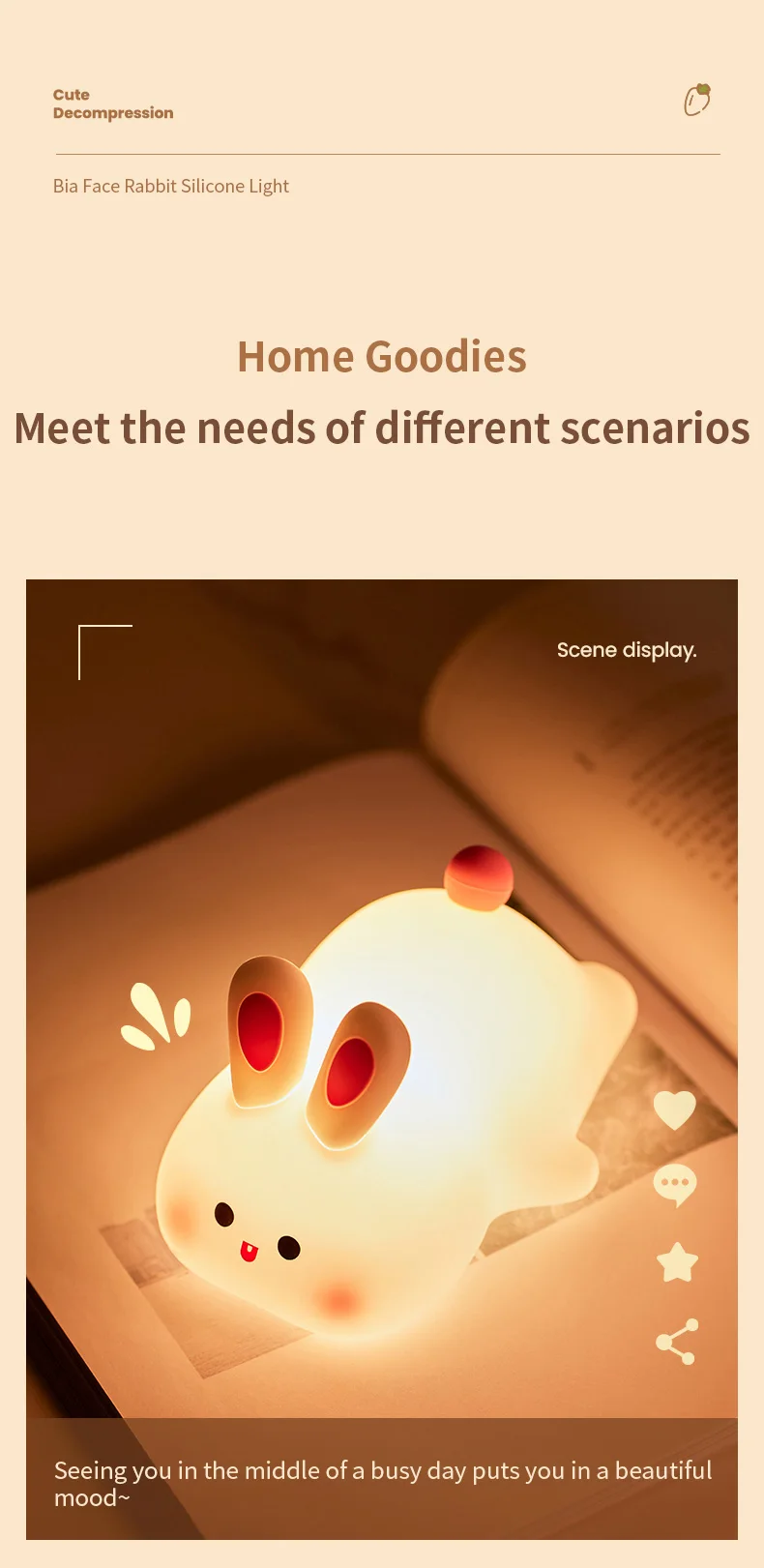 1pc Cute Rabbit-shaped USB Rechargeable Silicone Night Light for Bedroom - Eye Protection Sleep Bedside Lamp Desk Lighting - Image 16