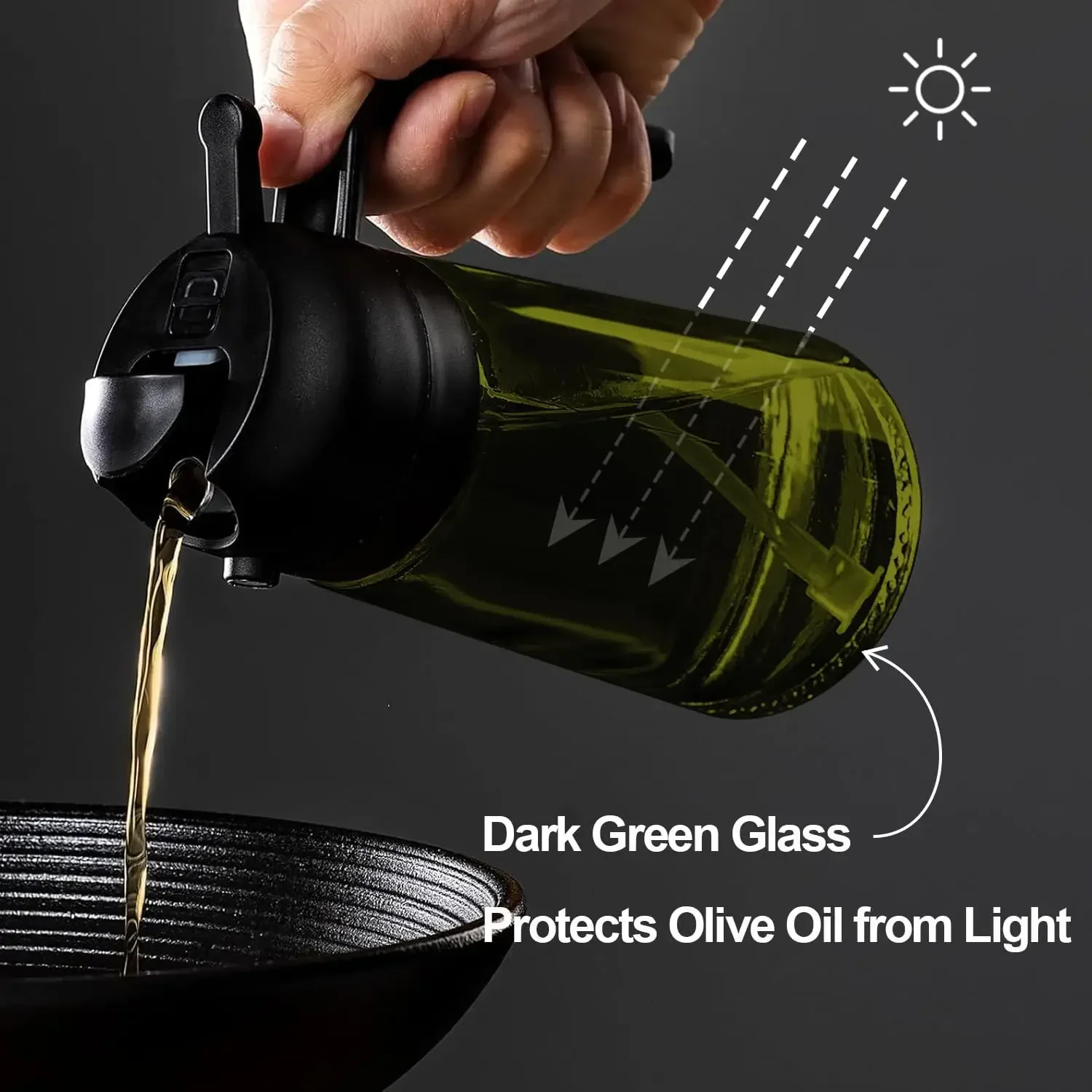 2-in-1 Dark Glass Oil Sprayer Olive Oil Dispenser Black Lightproof Oil Sprayer for Cooking Salads and Barbecues Barbecue Tools - Image 2