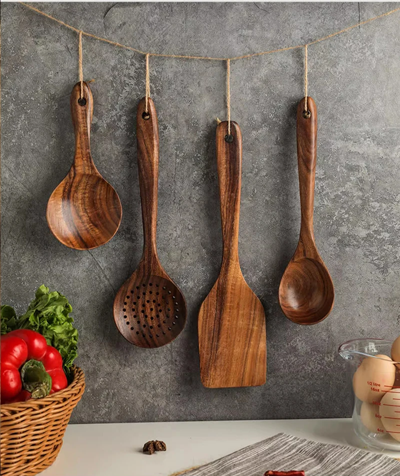 Teak Wooden Spatulas Kitchen Utensils Cooking Utensil Eco-Friendly Wood Spatula for Non Stick Cookware - Image 9