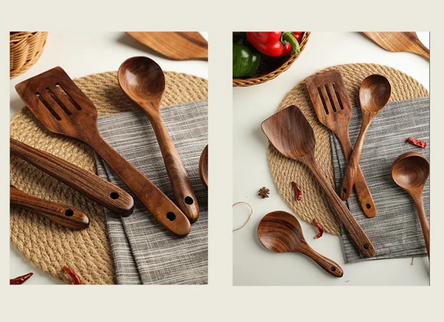 Teak Wooden Spatulas Kitchen Utensils Cooking Utensil Eco-Friendly Wood Spatula for Non Stick Cookware - Image 10