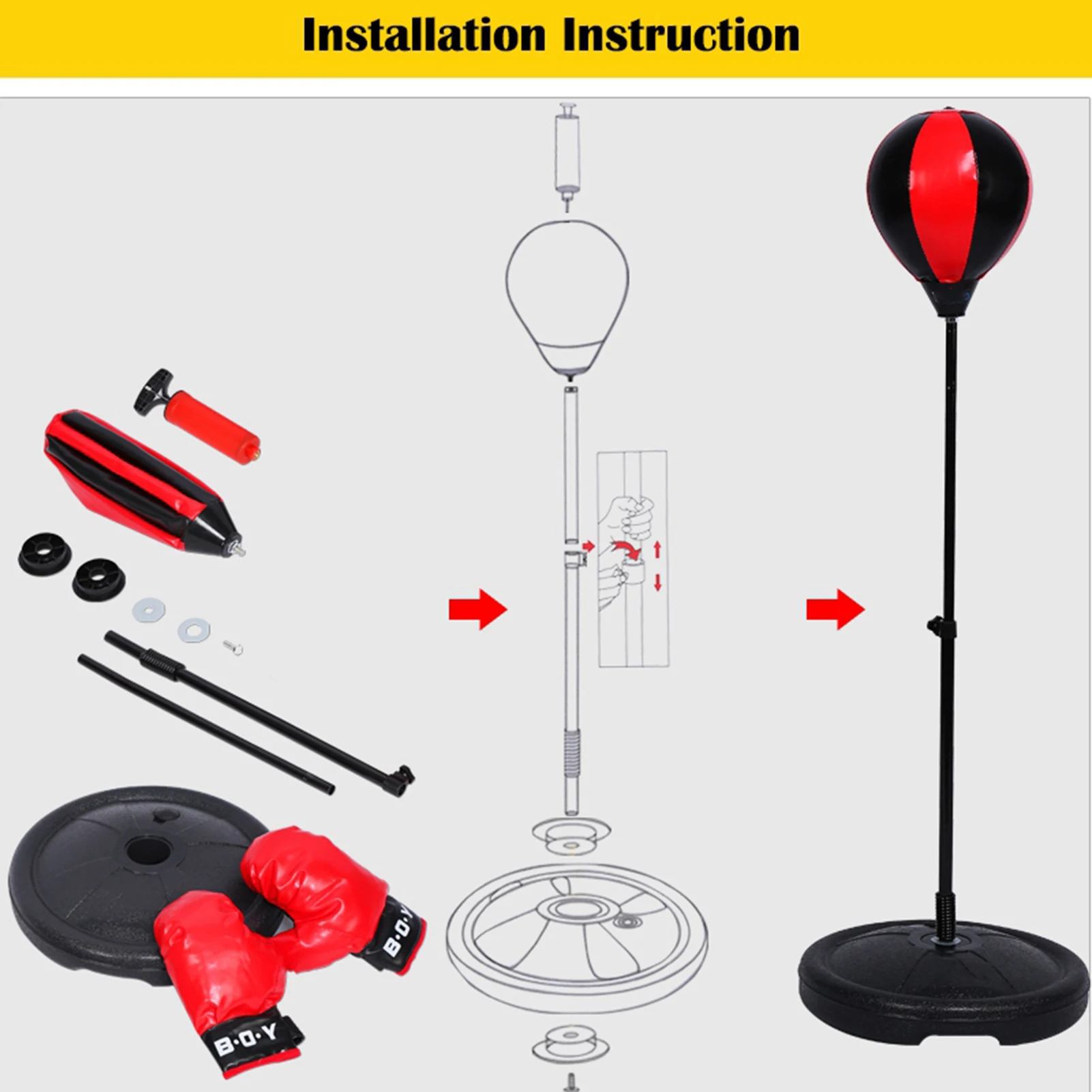 Boxing Speed Balls Kids Boxing Ball Adjustable Height Kids Punching Ball Bag Speed Boxing Sports Set Fighting Game With Gloves - Image 2