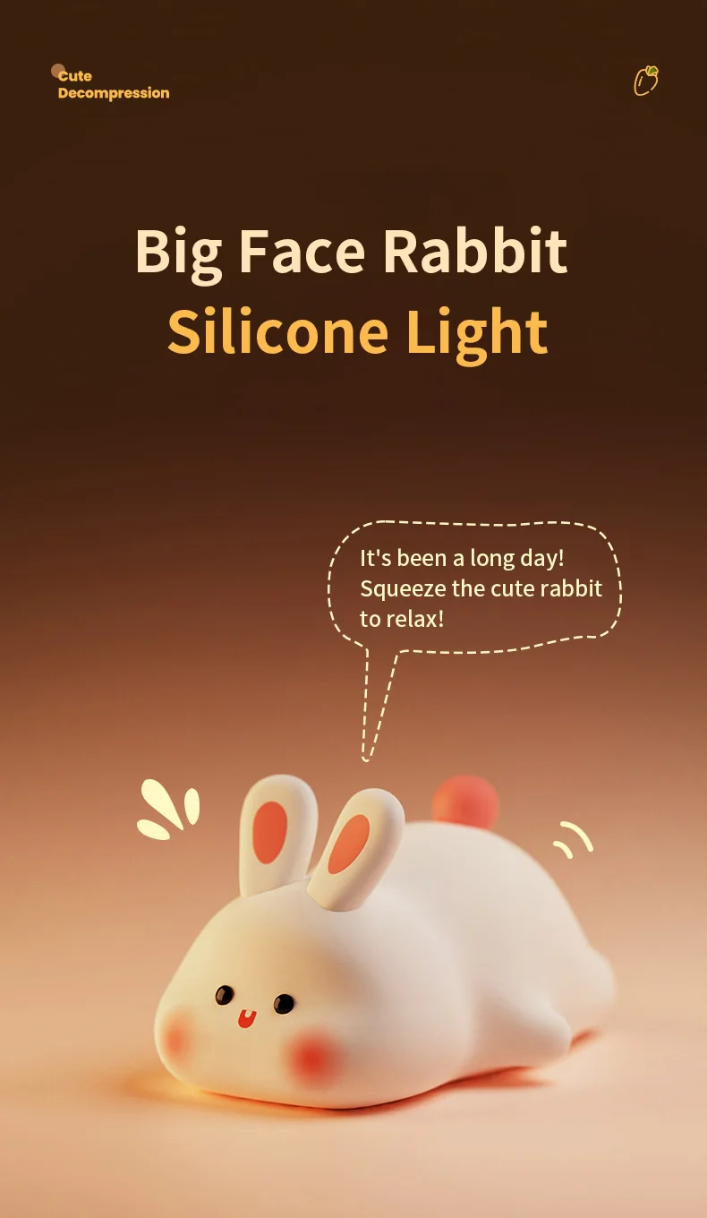 1pc Cute Rabbit-shaped USB Rechargeable Silicone Night Light for Bedroom - Eye Protection Sleep Bedside Lamp Desk Lighting - Image 7