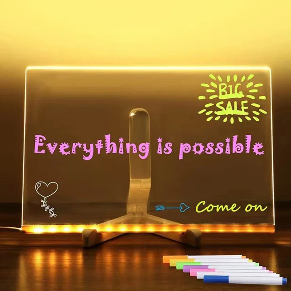 USB LED Light up Acrylic Message Board Erasable Children's Drawing Board CIY Birthday Gift for Kids Bar Advertising Display - Image 9