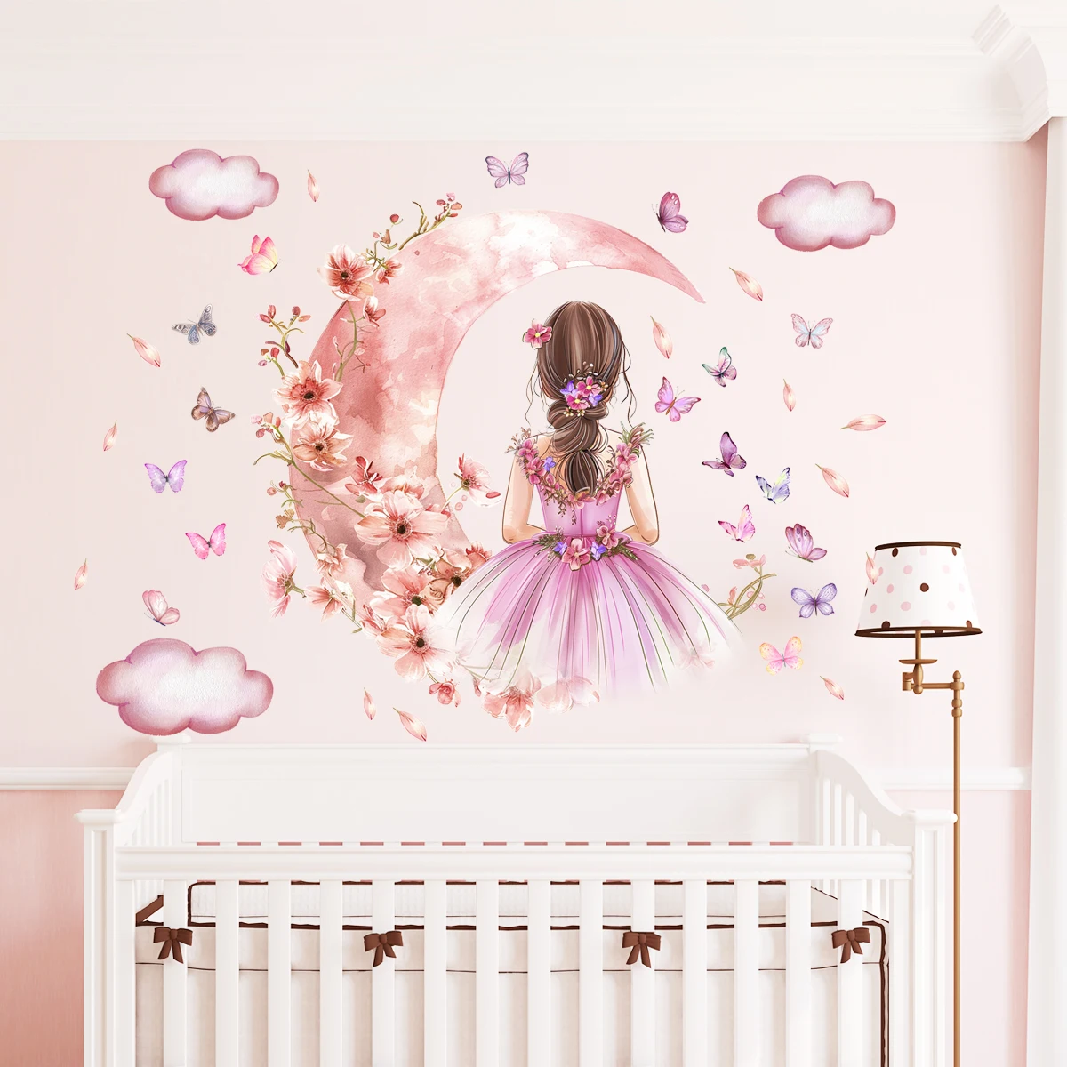 Girl Moon Butterflies Wall Stickers Kid Girls Room Bedroom Decoration Baby Nursery Home Decor Accessories Living Room Wall Decal - Image 9