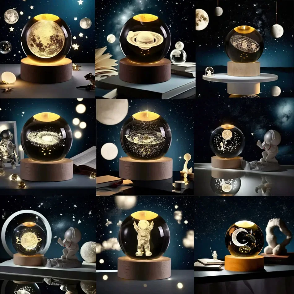 6CM 3D Crystal Ball Lamp With Galaxy And Planetary Projection USB Night Light For Bedroom Decor Plasma Ball Gift