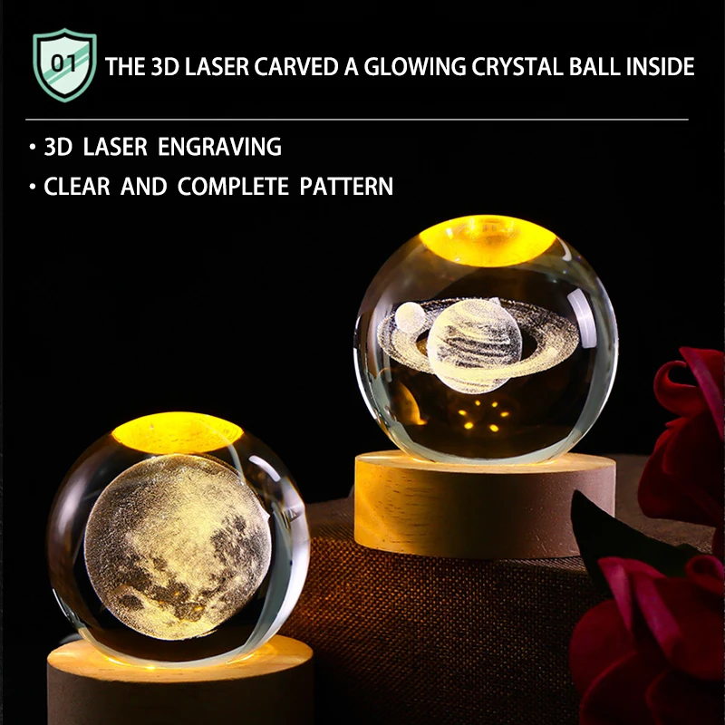 3D Crystal Ball Lamp Laser Engraved Solar System Planet Moon Night Lights Home Desktop Decor Valentine's Day Kids Birthday Gift - Image 20