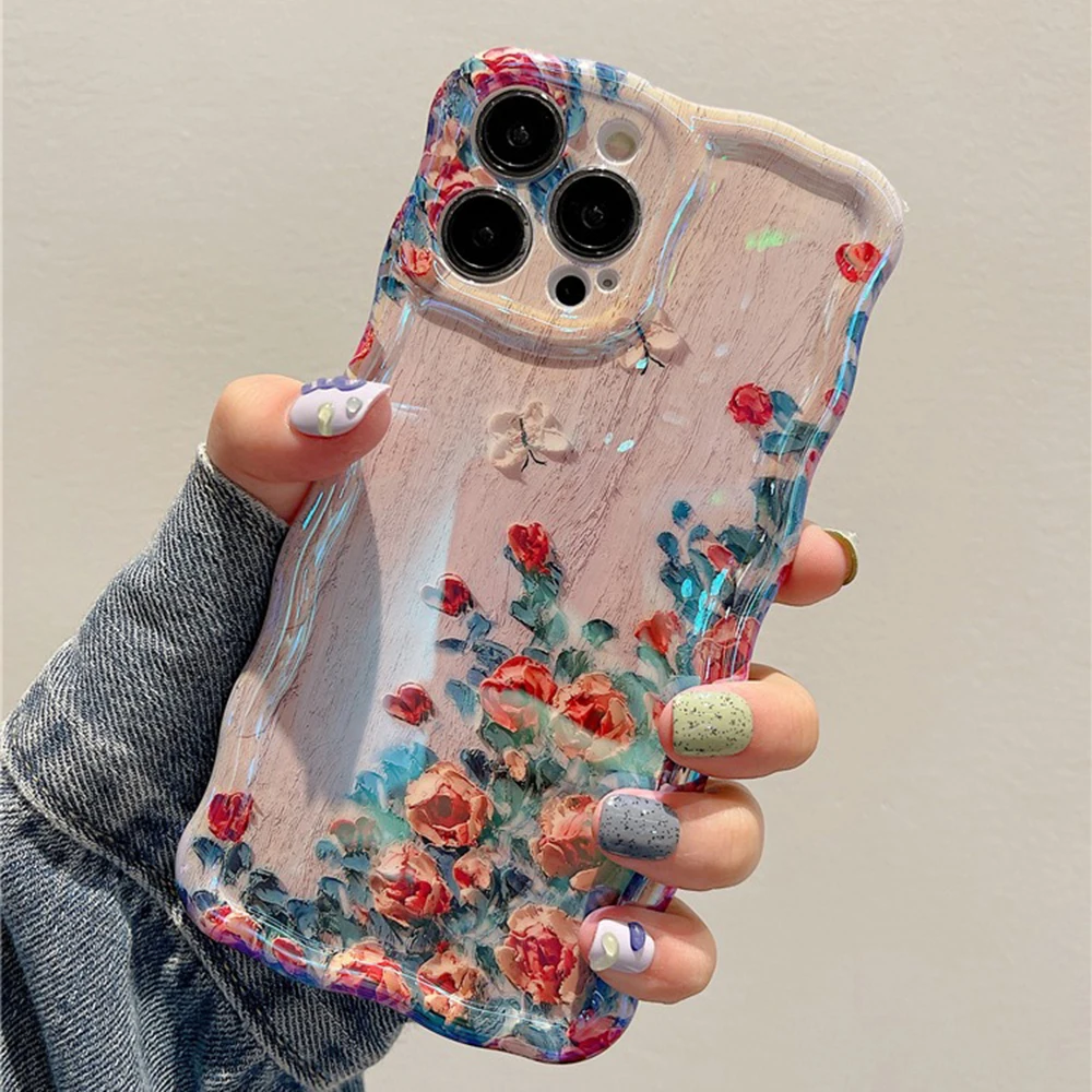 Retro Oil Painting Phone Case For iPhone 13 14 15 16 ProMax 12 11 Luxury Flower Print Shockproof Silicone Cover Artistic Decor - Image 3