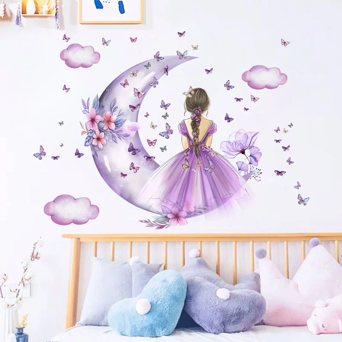 Girl Moon Butterflies Wall Stickers Kid Girls Room Bedroom Decoration Baby Nursery Home Decor Accessories Living Room Wall Decal - Image 7