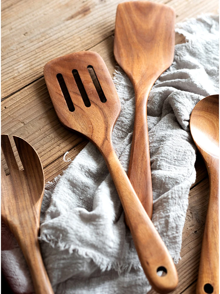 Teak Wooden Spatulas Kitchen Utensils Cooking Utensil Eco-Friendly Wood Spatula for Non Stick Cookware - Image 6