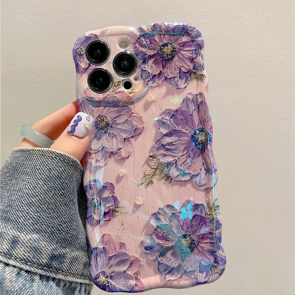 Retro Oil Painting Phone Case For iPhone 13 14 15 16 ProMax 12 11 Luxury Flower Print Shockproof Silicone Cover Artistic Decor - Image 2