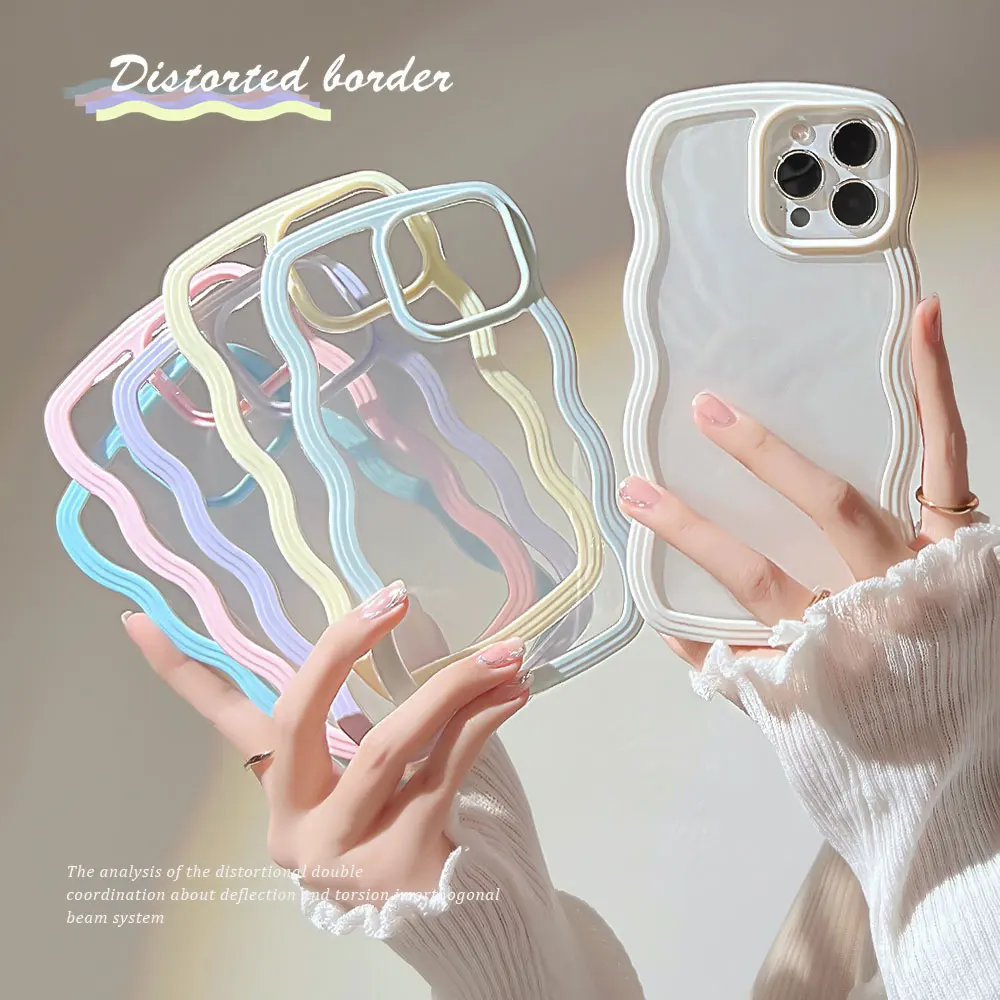 Candy Wavy Lines Bumper Case For iPhone 16 15 11 12 13 14 Pro Max Plus X XR XS Max Shockproof Transparent Hard Back Cover Funda