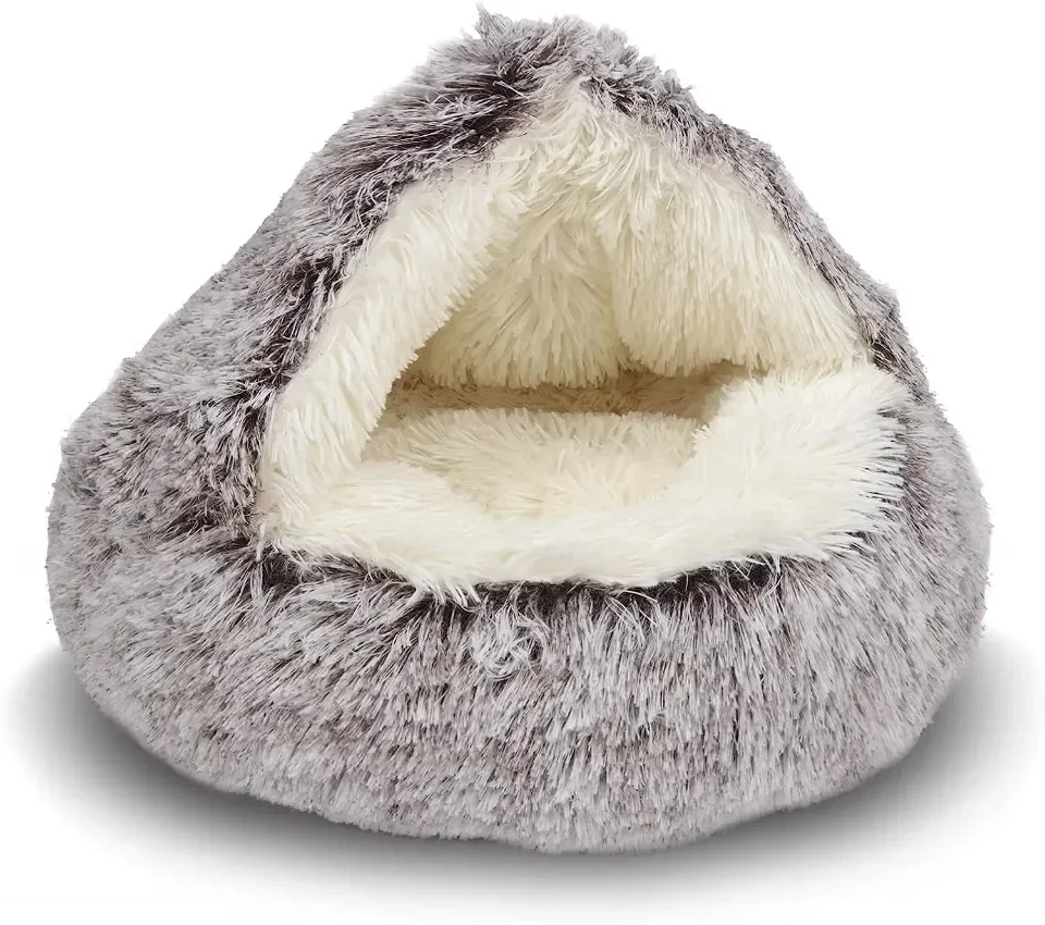 Soft Plush Round Cat Bed Warm Comfortable Winter Long Plush Pet Cat Bed Round Semi Enclosed Cat Nest For Small Dogs Sleep Bag - Image 8