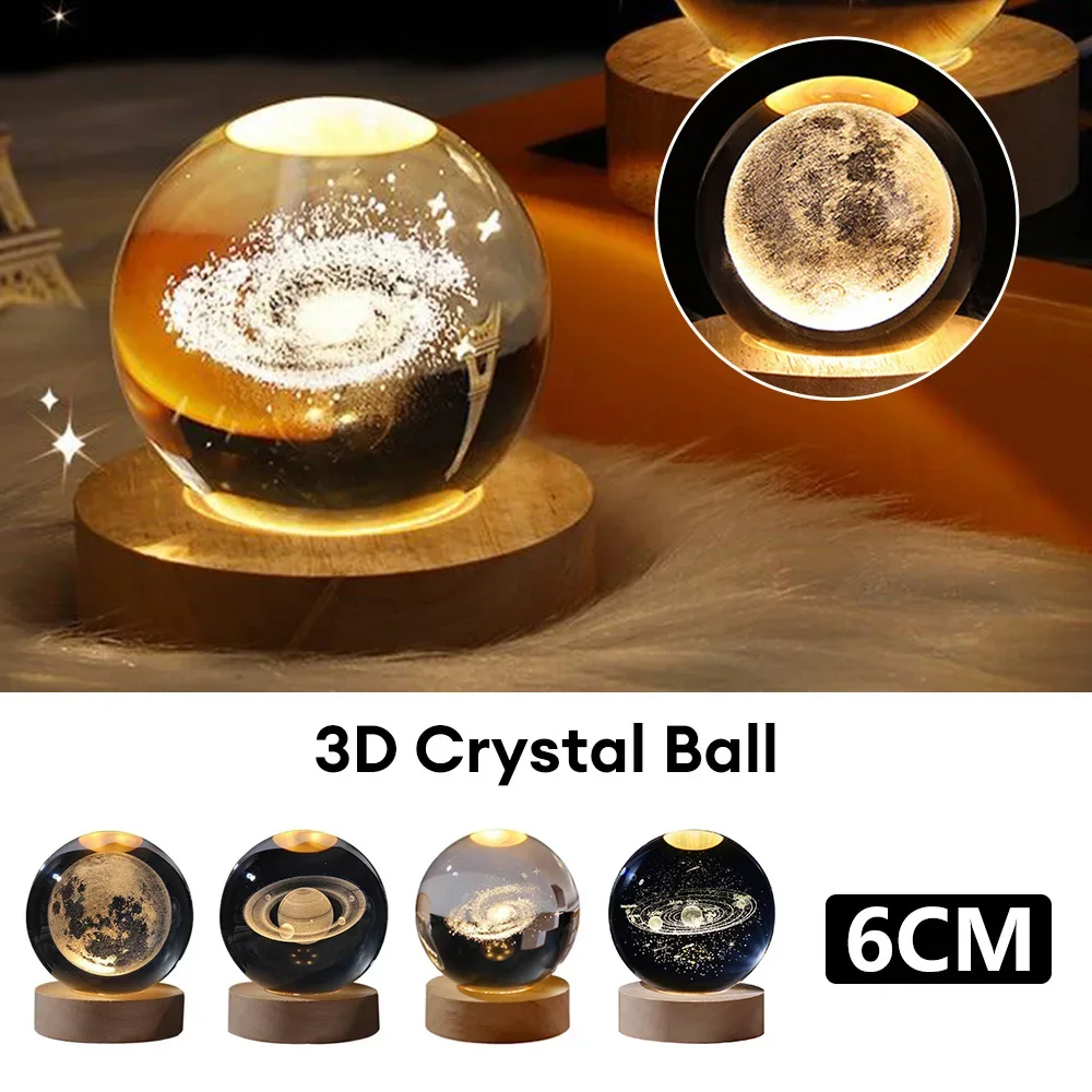 3D Crystal Ball Lamp Laser Engraved Solar System Planet Moon Night Lights Home Desktop Decor Valentine's Day Kids Birthday Gift - Image 12
