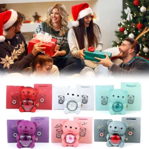 Cute Bear Gift Box Elegant Preserved Rose Gift Box with Gift Bag Rotating Bear Rose Jewelry Box for Valentines Day