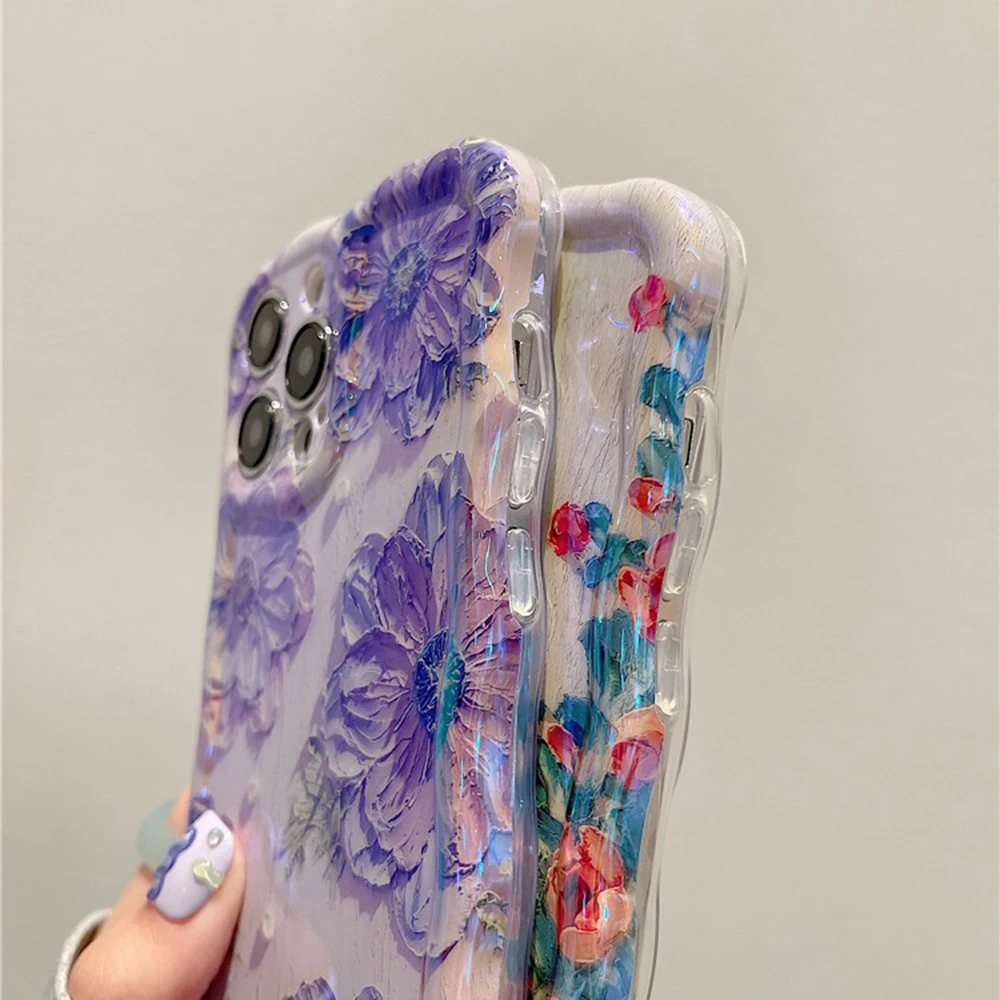 Retro Oil Painting Phone Case For iPhone 13 14 15 16 ProMax 12 11 Luxury Flower Print Shockproof Silicone Cover Artistic Decor - Image 4