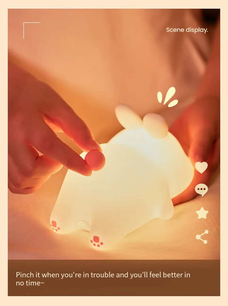 1pc Cute Rabbit-shaped USB Rechargeable Silicone Night Light for Bedroom - Eye Protection Sleep Bedside Lamp Desk Lighting - Image 17