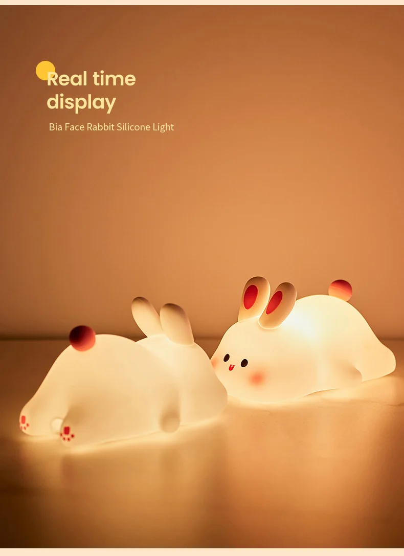 1pc Cute Rabbit-shaped USB Rechargeable Silicone Night Light for Bedroom - Eye Protection Sleep Bedside Lamp Desk Lighting - Image 25