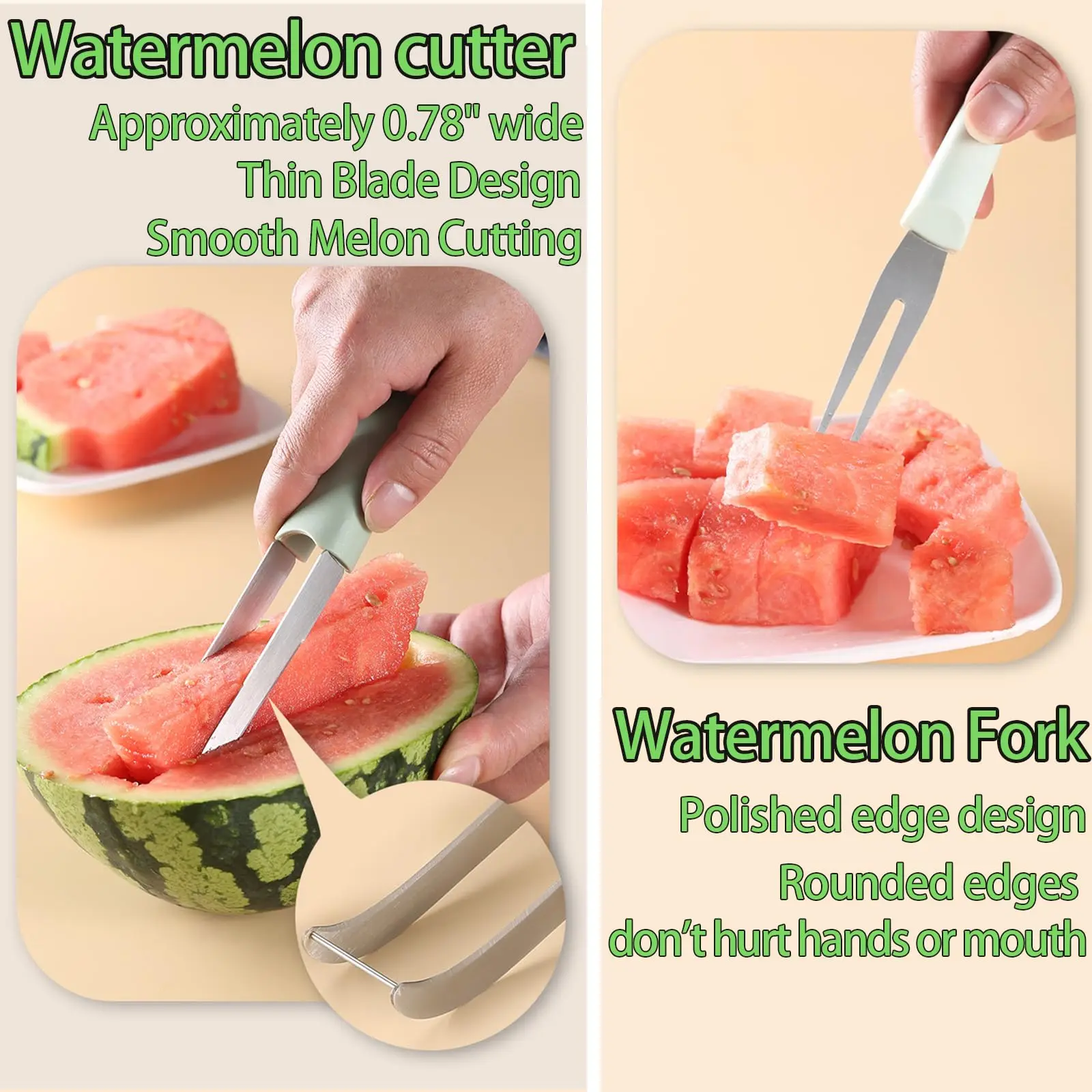 3-in-1 Watermelon Fork Slicer Cutter, 2024 Stainless Steel Fruit Watermelon Cutting Tool Fork Slicer Knife Set for Home Kitchen - Image 2