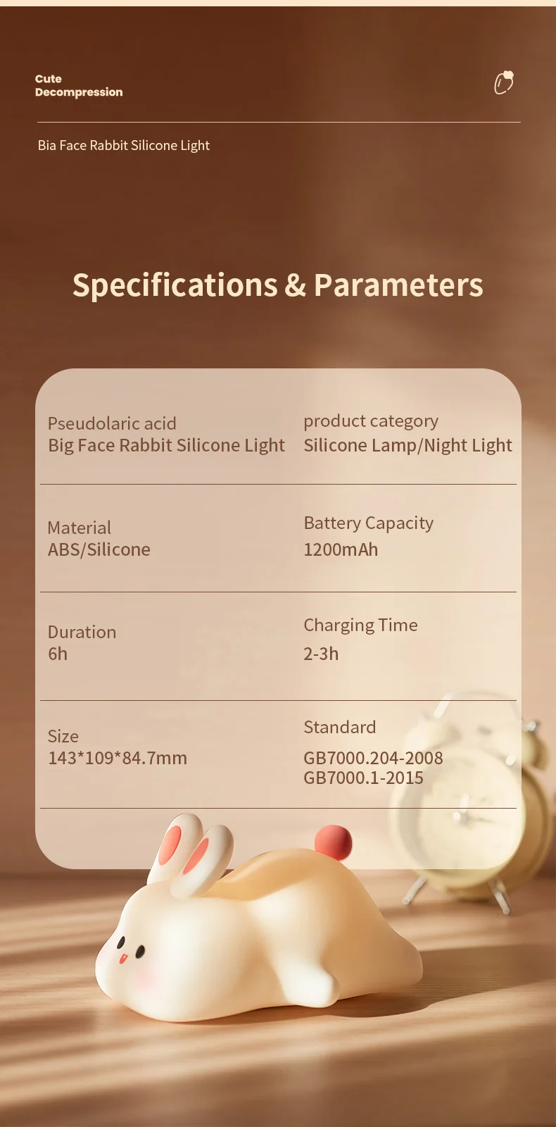 1pc Cute Rabbit-shaped USB Rechargeable Silicone Night Light for Bedroom - Eye Protection Sleep Bedside Lamp Desk Lighting - Image 23