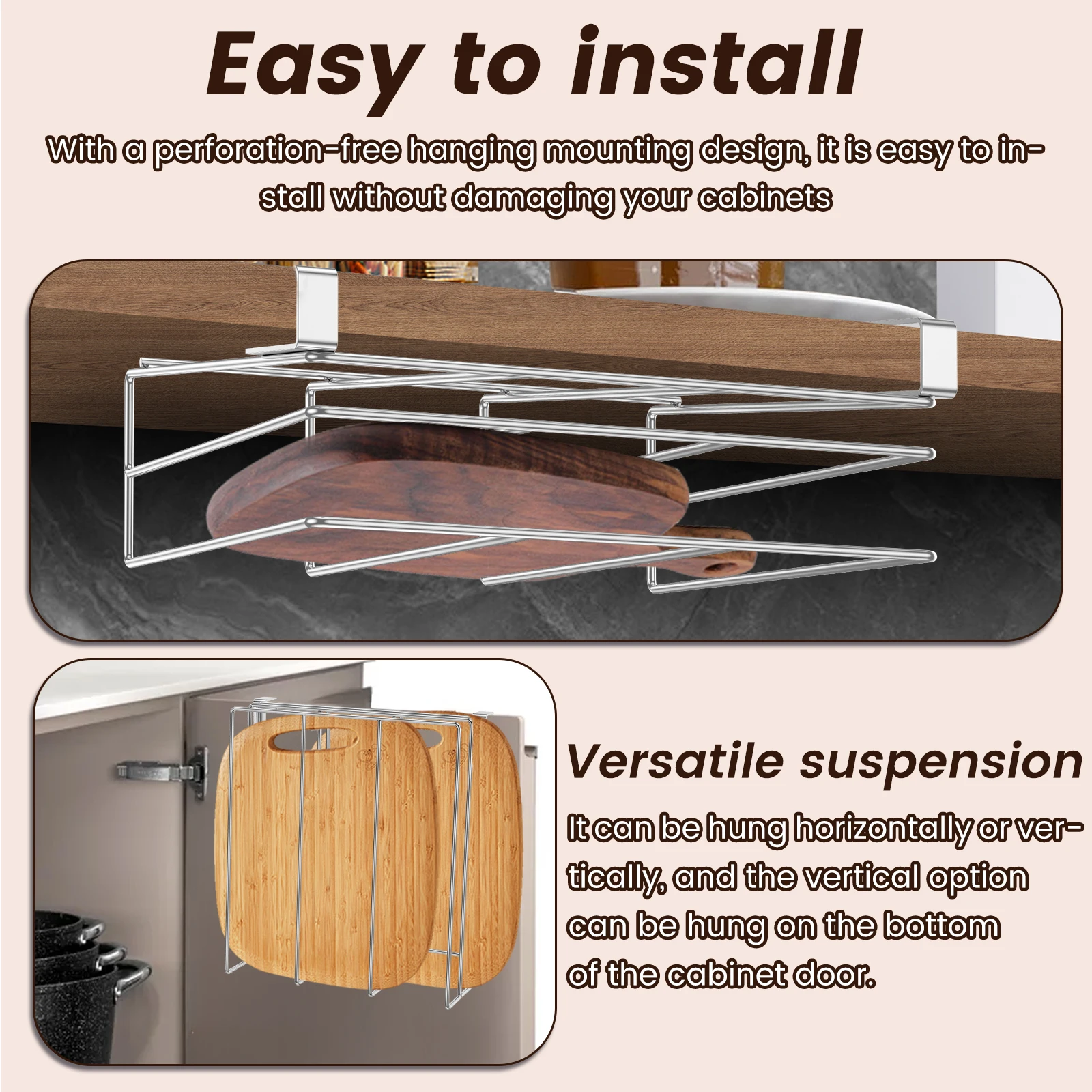 Under Cabinet Cutting Board Organizer Holder Kitchen Hanging Chopping Board Pot Lid Kitchenware Storage Rack Stainless Steel - Image 5