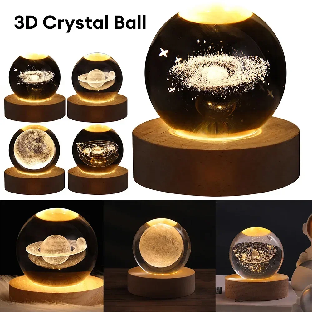 3D Crystal Ball Lamp Laser Engraved Solar System Planet Moon Night Lights Home Desktop Decor Valentine's Day Kids Birthday Gift - Image 2