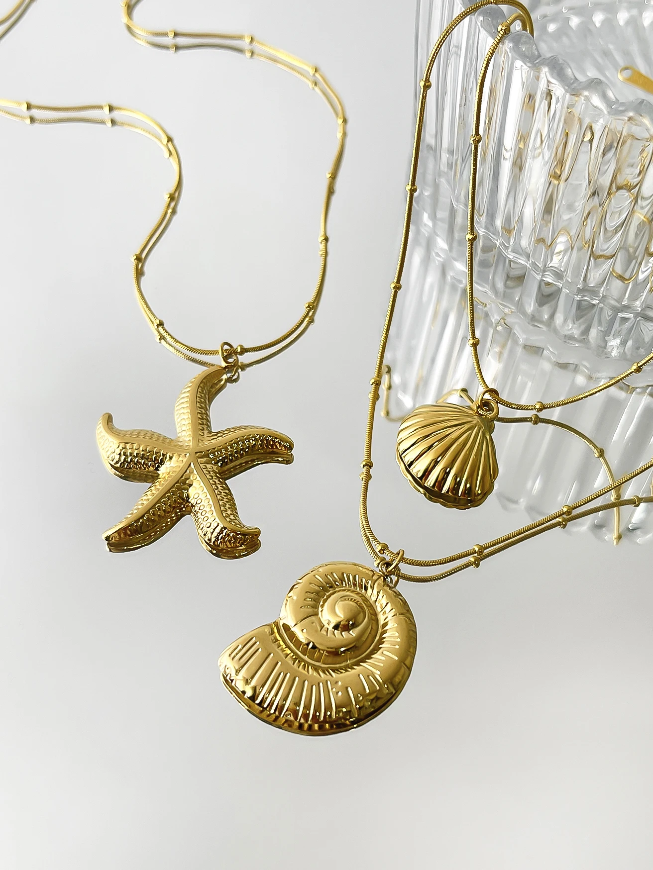 Peri'sbox Minimalist Starfish Stripe Conch Scallop Shaped Pendant Necklace for Women Waterproof Trend Jewelry Summer Beach Party - Image 4