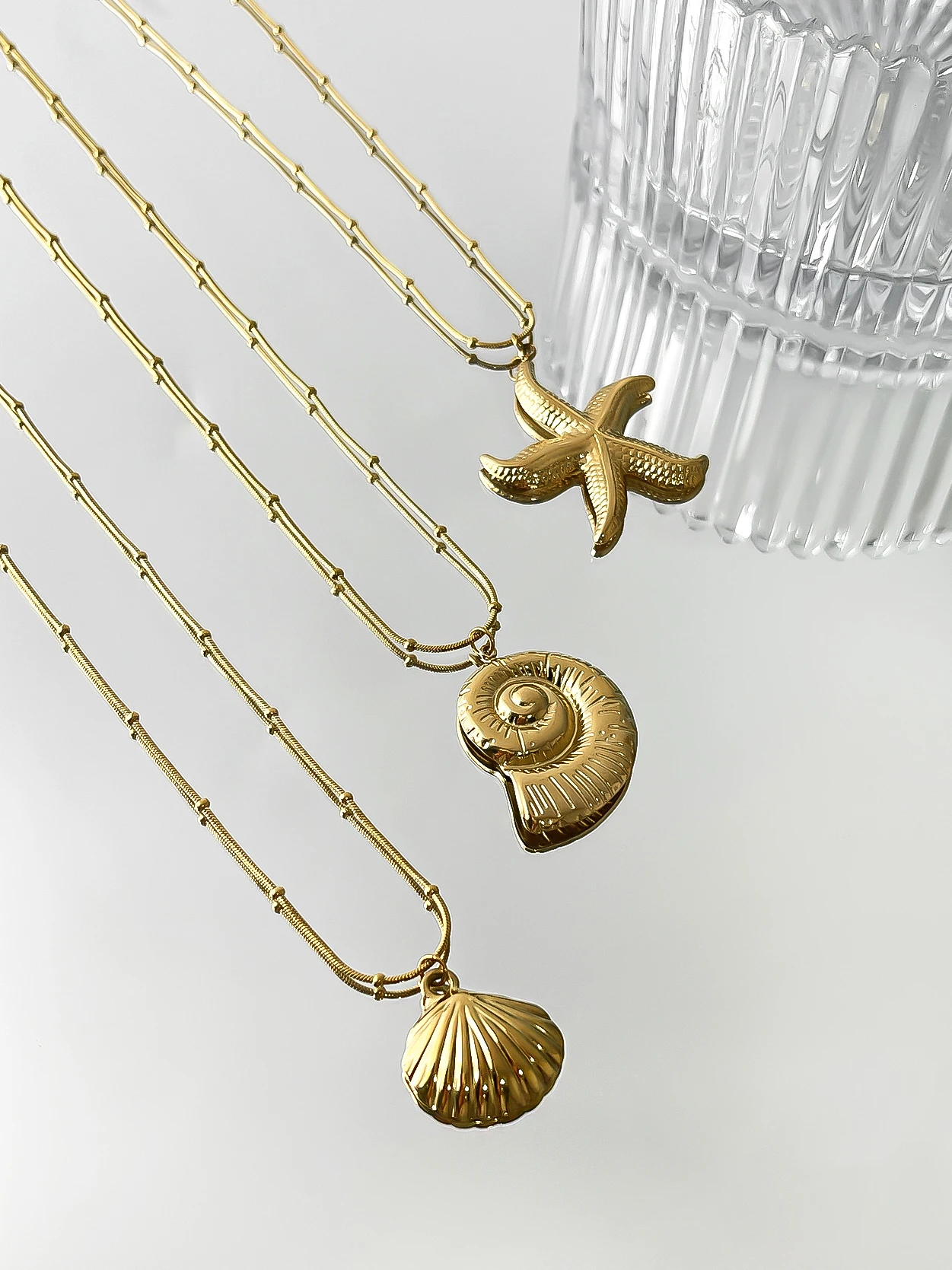 Peri'sbox Minimalist Starfish Stripe Conch Scallop Shaped Pendant Necklace for Women Waterproof Trend Jewelry Summer Beach Party - Image 5