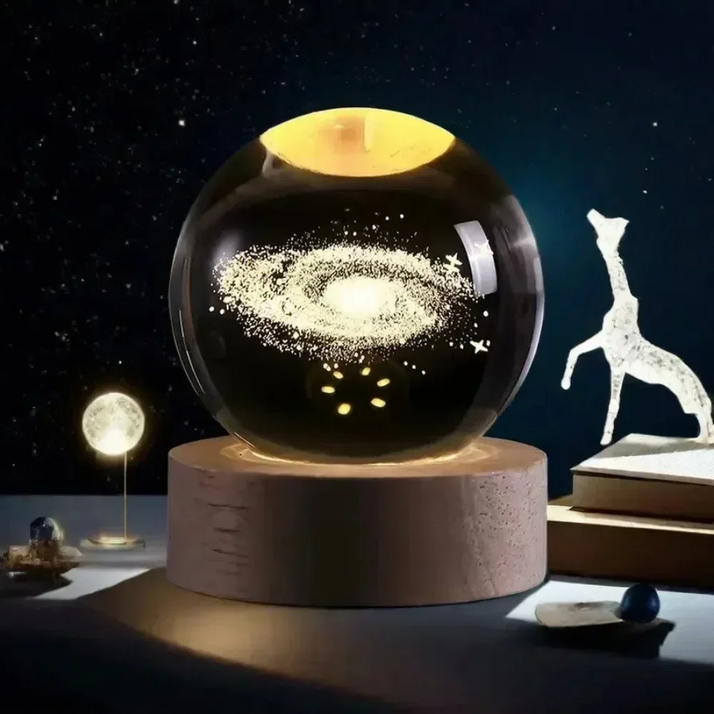3D Crystal Lights Lamp Glowing Planetary Galaxy Night Light Crystal Ball Night Lights Bedside Light Home Decor Christmas Gift