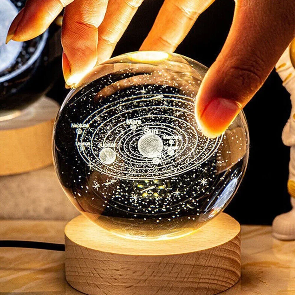 3D Crystal Ball Lamp Laser Engraved Solar System Planet Moon Night Lights Home Desktop Decor Valentine's Day Kids Birthday Gift - Image 3