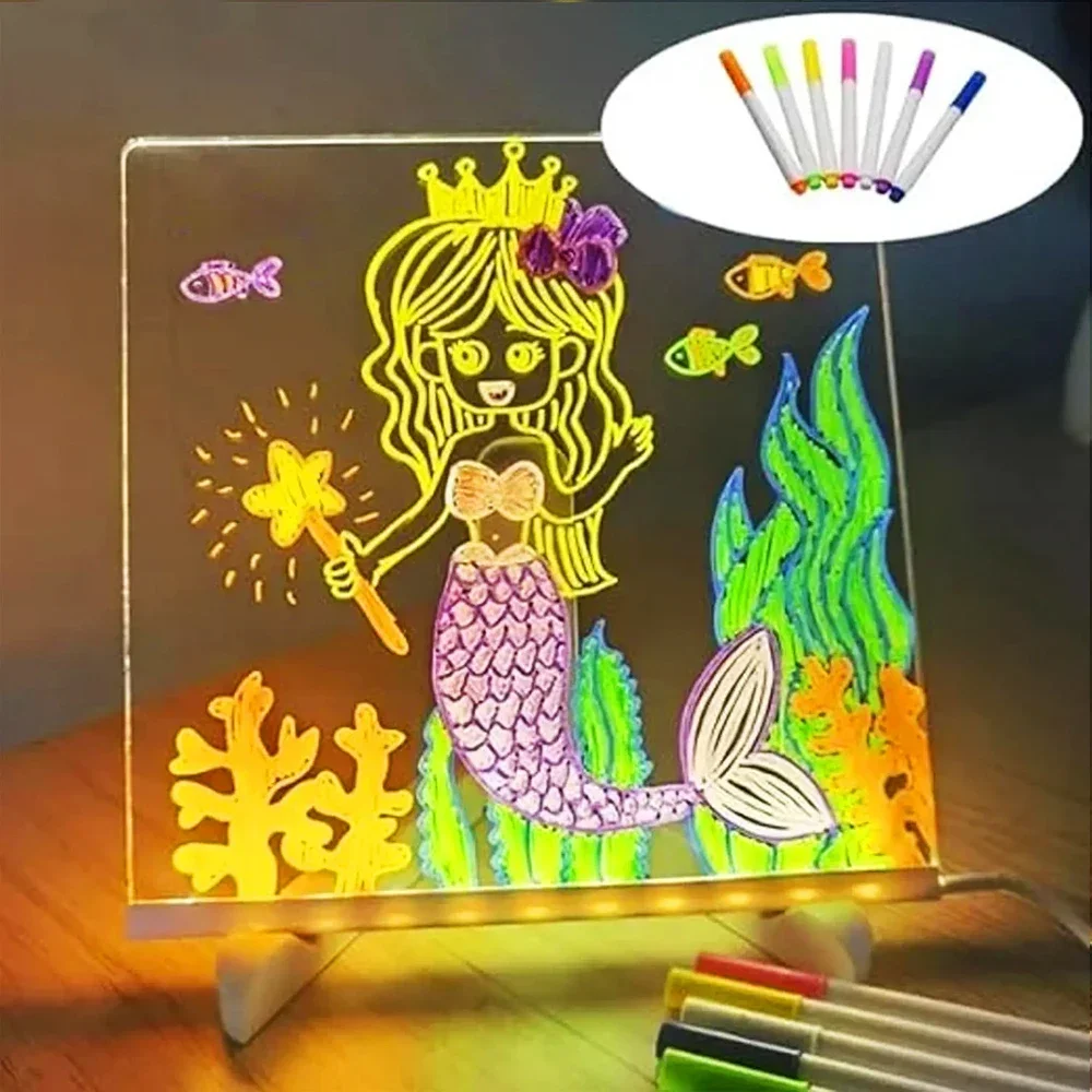 USB LED Light up Acrylic Message Board Erasable Children's Drawing Board CIY Birthday Gift for Kids Bar Advertising Display - Image 2