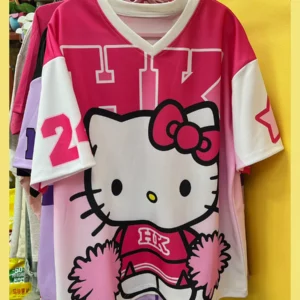 2025 MINISO New Sanrio HelloKitty Sportswear Women's V-neck Loose Casual Lightweight Breathable Fashion Short Sleeve T-shirt