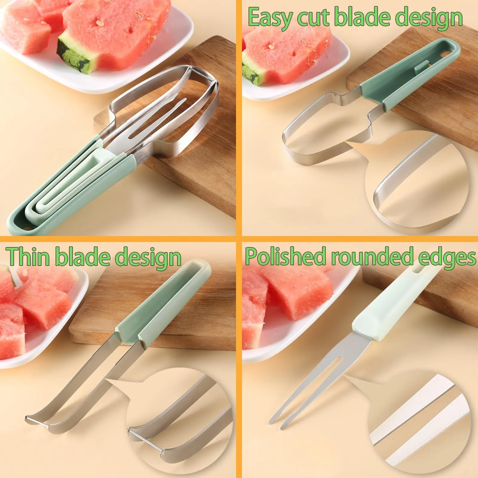 3-in-1 Watermelon Fork Slicer Cutter, 2024 Stainless Steel Fruit Watermelon Cutting Tool Fork Slicer Knife Set for Home Kitchen - Image 5