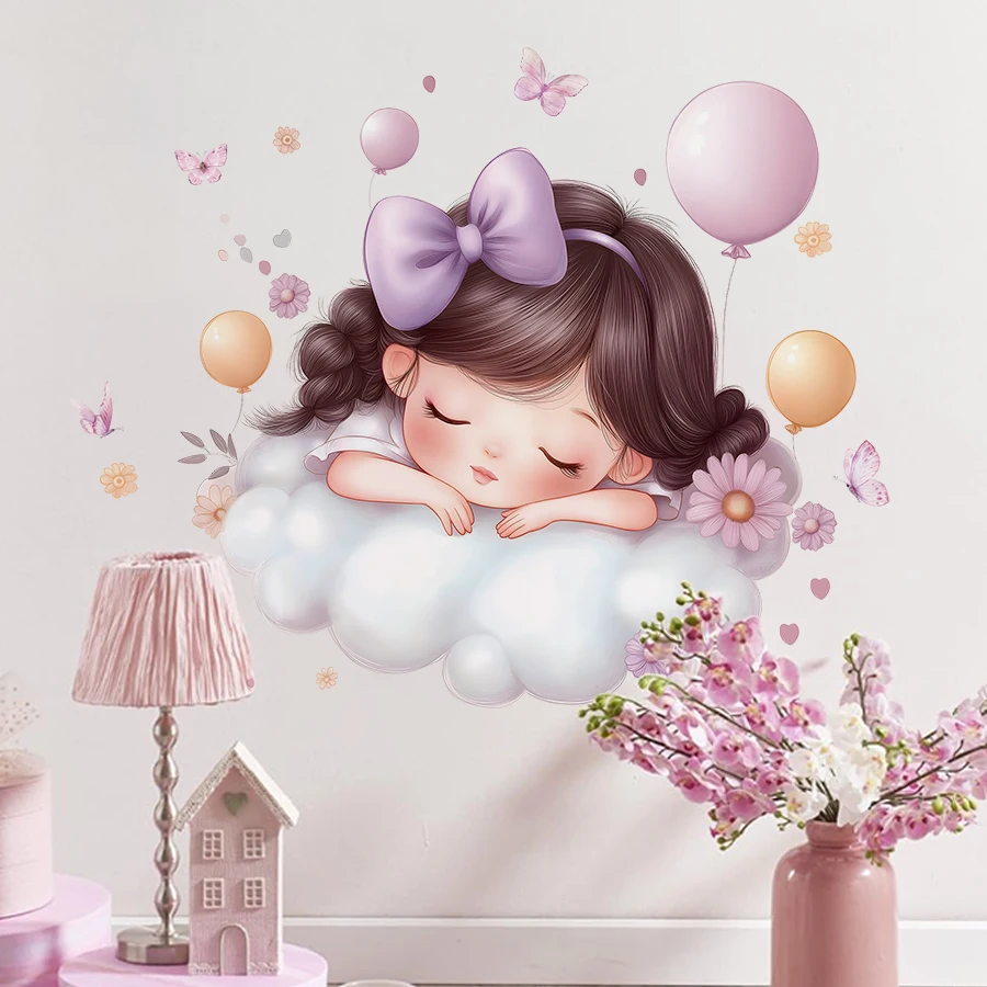 Girl Moon Butterflies Wall Stickers Kid Girls Room Bedroom Decoration Baby Nursery Home Decor Accessories Living Room Wall Decal - Image 4
