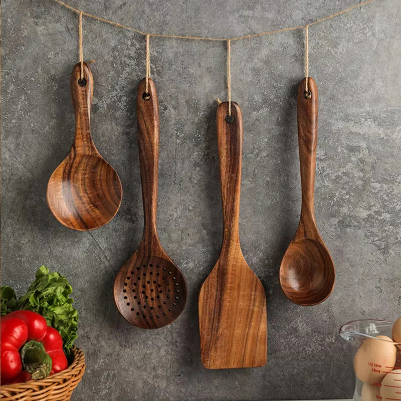 Teak Wooden Spatulas Kitchen Utensils Cooking Utensil Eco-Friendly Wood Spatula for Non Stick Cookware - Image 3