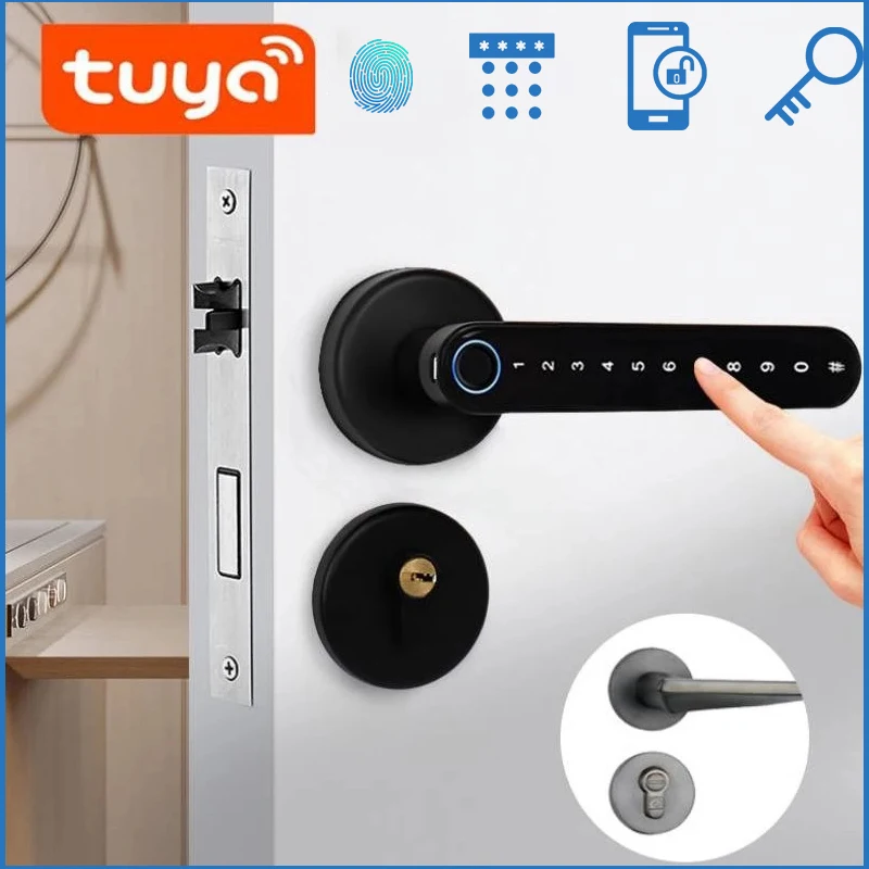 US/EU Tuya Biometric Fingerprint Smart Door Lock Password Electronic Digital Lock Keyless Entry Door Knobs lock for Bedroom Home