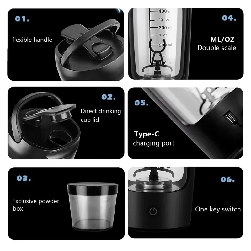 650ml Electric Protein Powder Mixing Cup Automatic Shaker Bottle Mixer Shake Bottle Milk Coffee Blender Portable Mixing Cups - Image 2