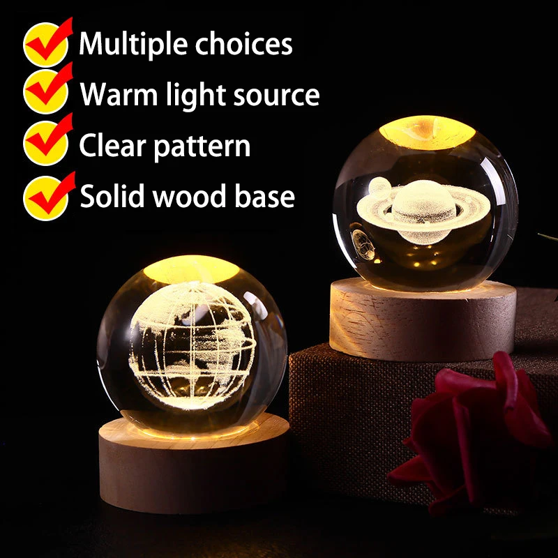3D Crystal Ball Lamp Laser Engraved Solar System Planet Moon Night Lights Home Desktop Decor Valentine's Day Kids Birthday Gift - Image 17