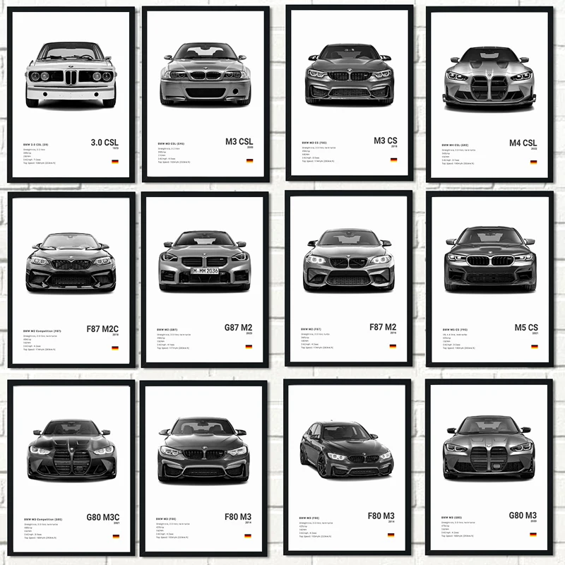 Famous Cars M5 CS G80 M3 Canvas Wall Art Print Poster M3 CSL E36 E39 Decorative Mural Modern Home Decor Birthday Gift Unframed