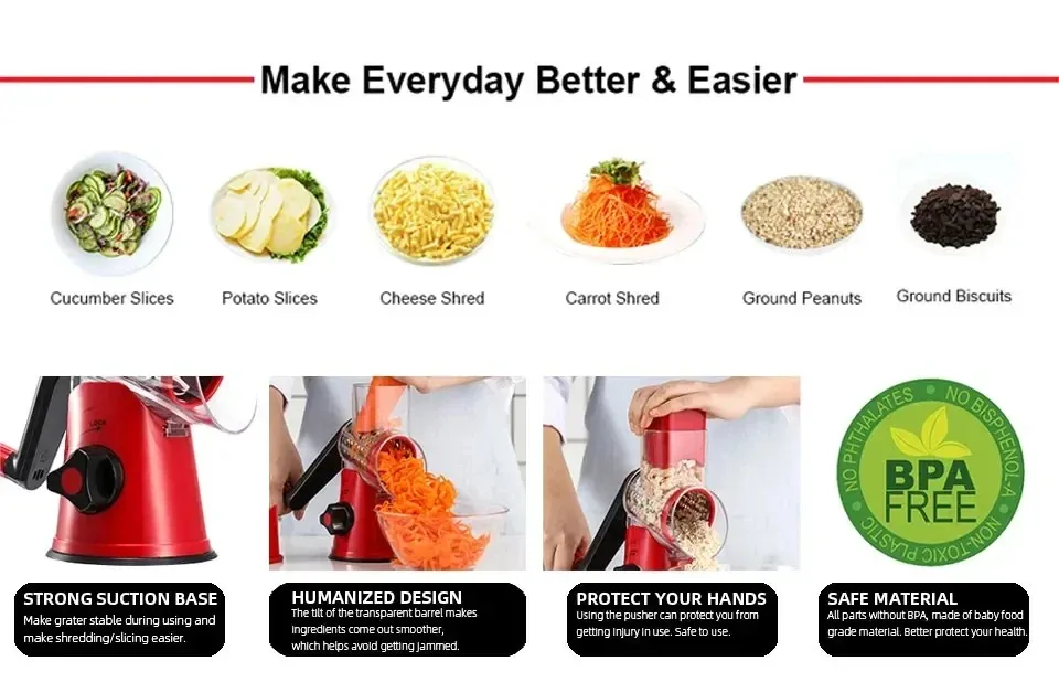 Manual Rotary Grater For Cheese And Vegetable Potato Slicer Mandoline Chopper Stainless Steel Cutter Kitchen Accessorie Tools - Image 12