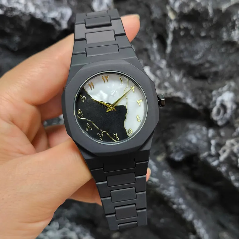 Silver Gray Shell Pattern Polycarbonate Plastic Middle Eastern Arabic Numeral Dial Waterproof Quartz Men's Watch Customized - Image 3